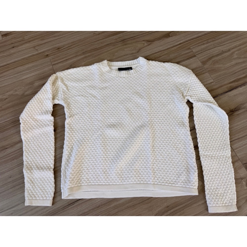 Minimum Tyra Knit Sweater Off White Cotton Textured Honeycomb Crew Neck Small